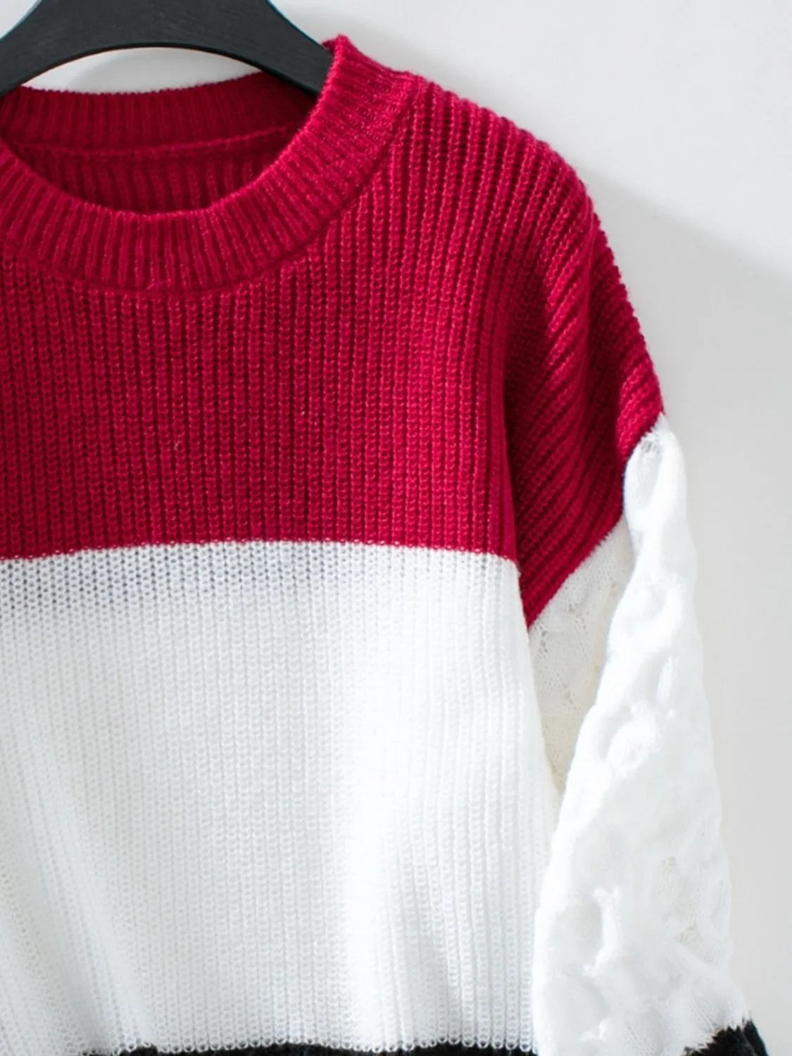 Kennedy Color Block Round Neck Long Sleeve Sweater