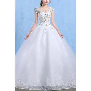 KettyMore Women V-Neck Flower Lace Wedding Dress - C2777KMD