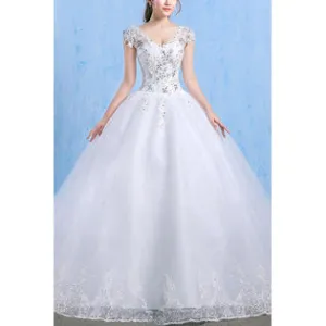 KettyMore Women V-Neck Flower Lace Wedding Dress - C2777KMD