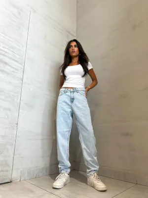 Light Iced Blue Mom-Fit Jeans.