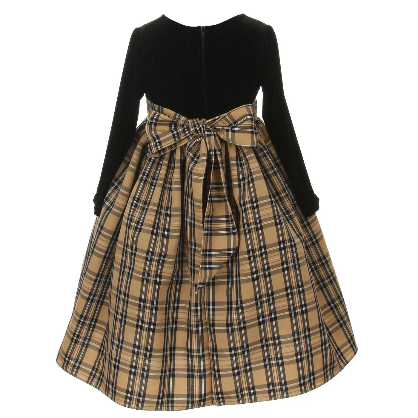 Little Girls Black Khaki Velvet Checker Corsage Bag Christmas Dress 2-6
