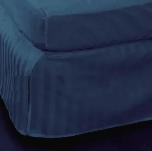 Luxury 300TC 100% Pure Egyptian Cotton Striped Bed Skirt in Navy Blue