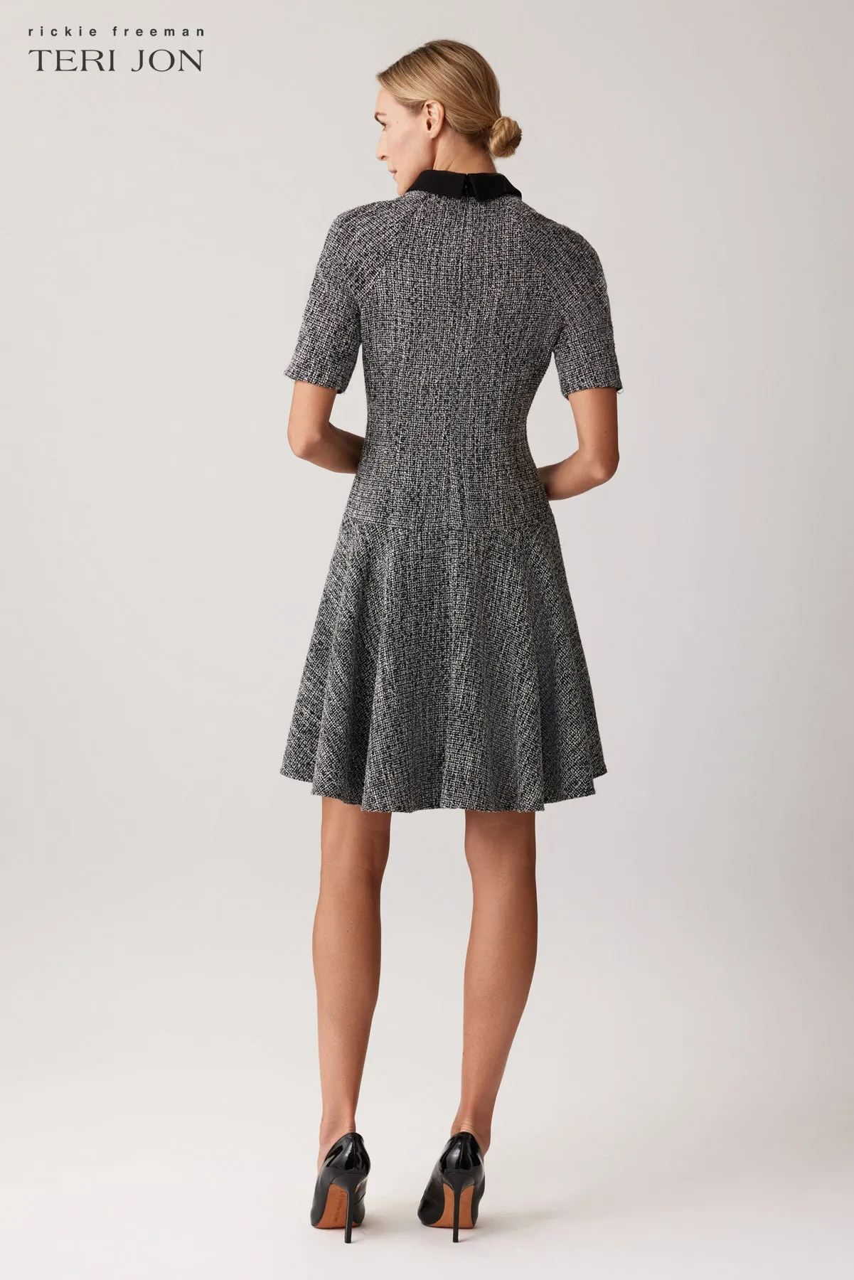 Metallic Tweed Flounce Daytime Dress