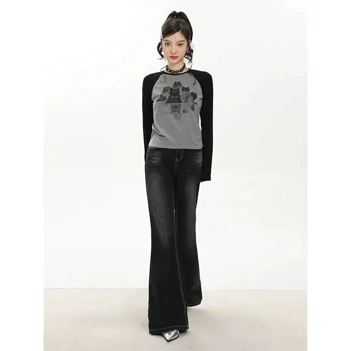 Mina Washed Slim Fit Flare Leg Jeans