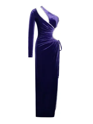 Miss. Circle Sienna Purple One Sleeve Crystal Velvet Gown