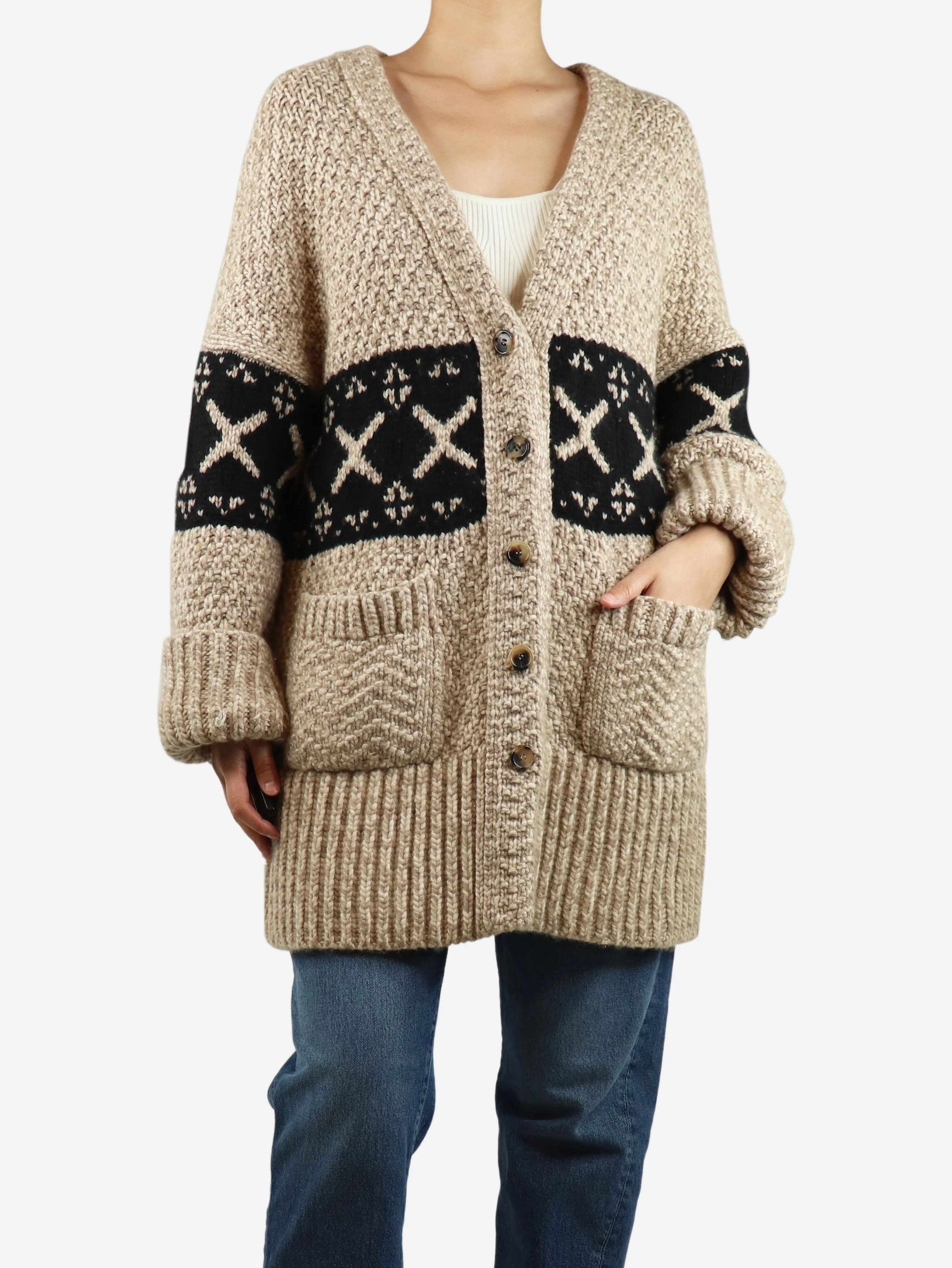 Neutral chunky cashmere oversized cardigan - size XS