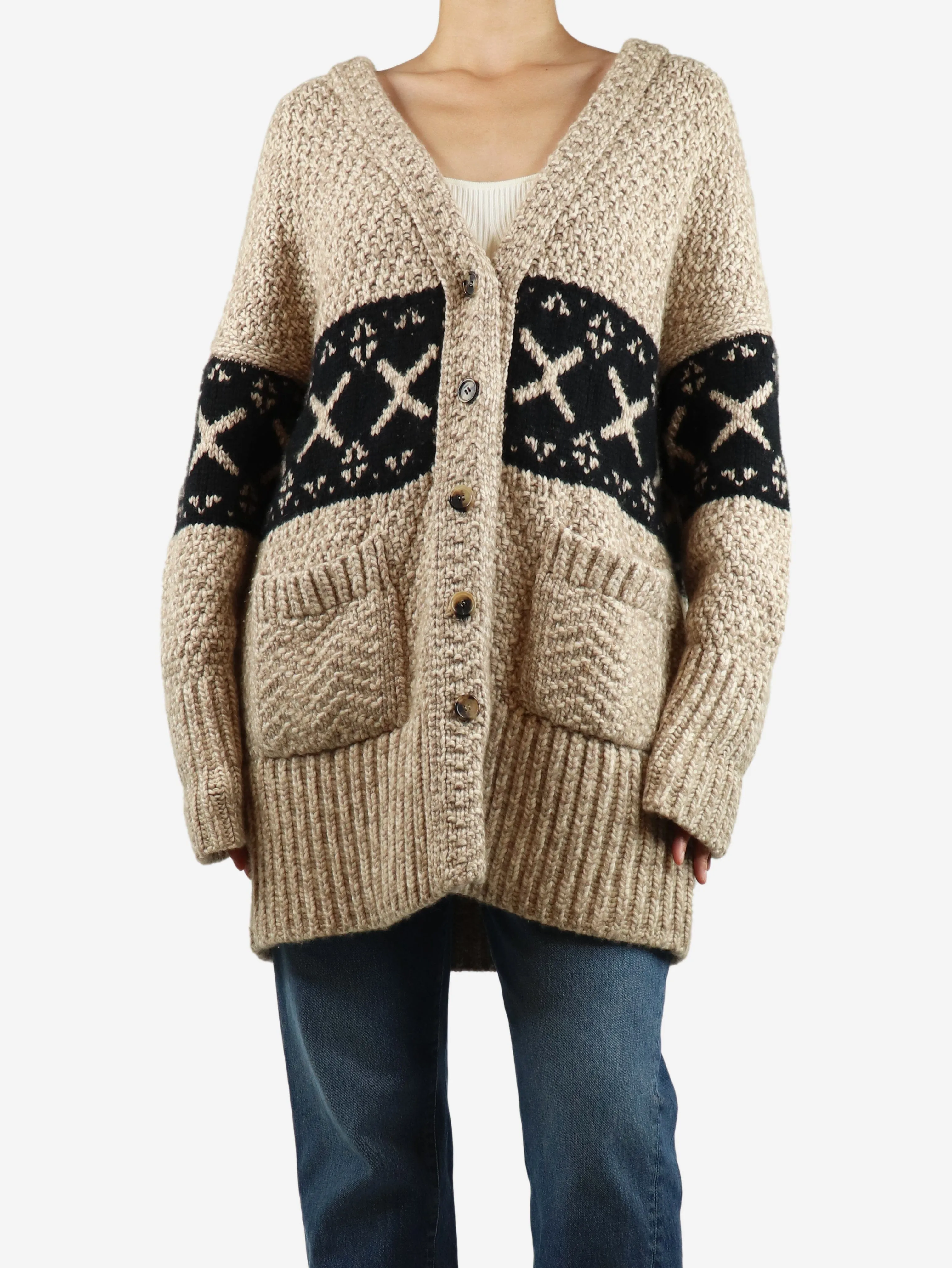 Neutral chunky cashmere oversized cardigan - size XS
