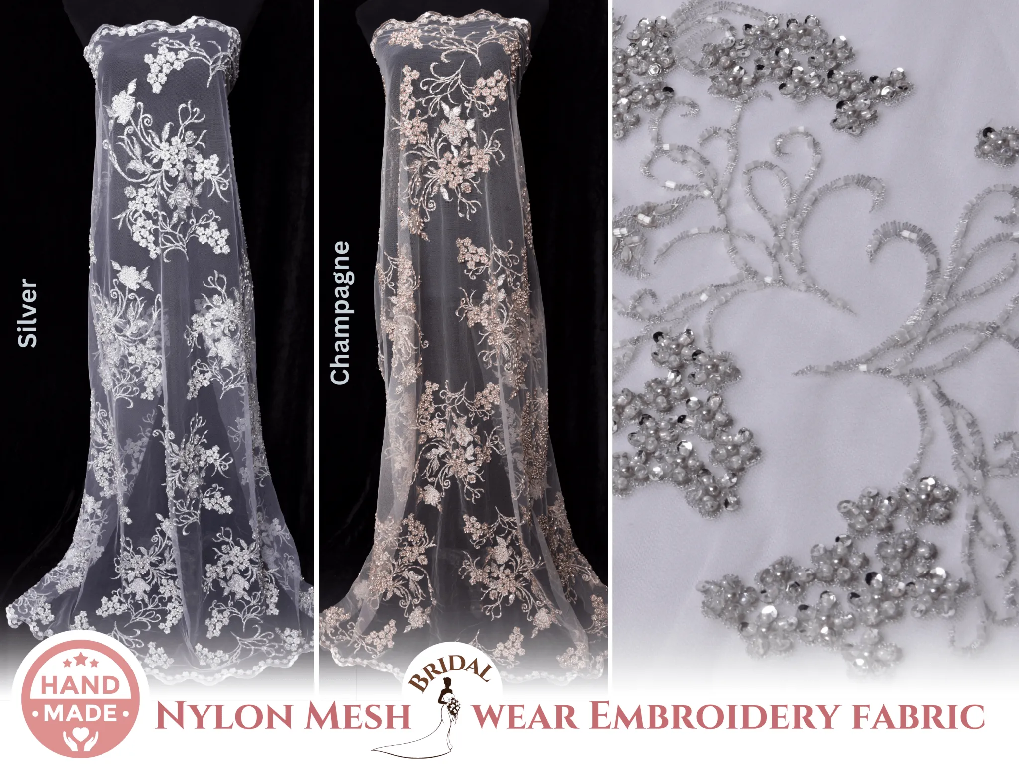 Nylon Mesh Bridal Wear Embroidery Fabric