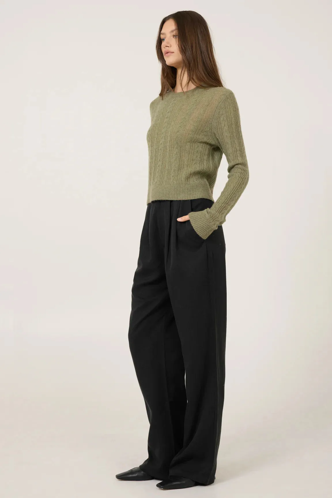 One Grey Day Blakely Tissue Cashmere Pullover | Sage