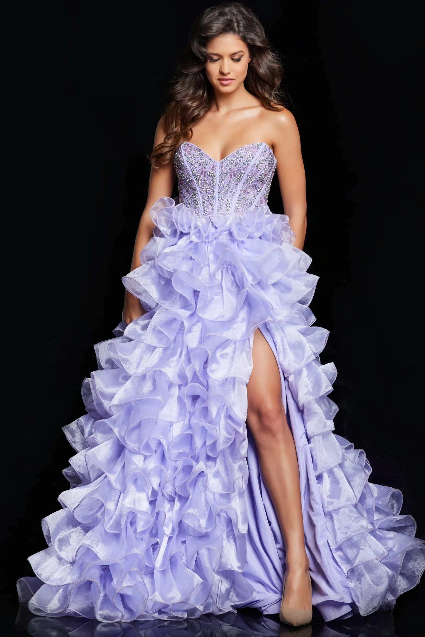 Organza Strapless A-line Ruffled Gown by Jovani 37322