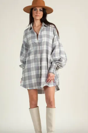 Plaid Balloon Sleeve Dress