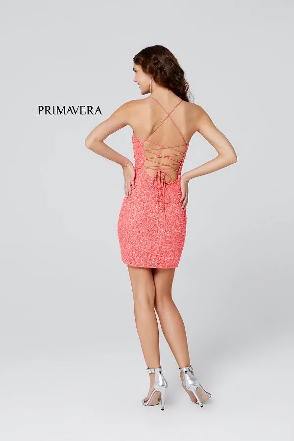 Primavera 3351 Size 12 Emerald Cocktail Dress Short Fitted Sequin Backless Homecoming Dress