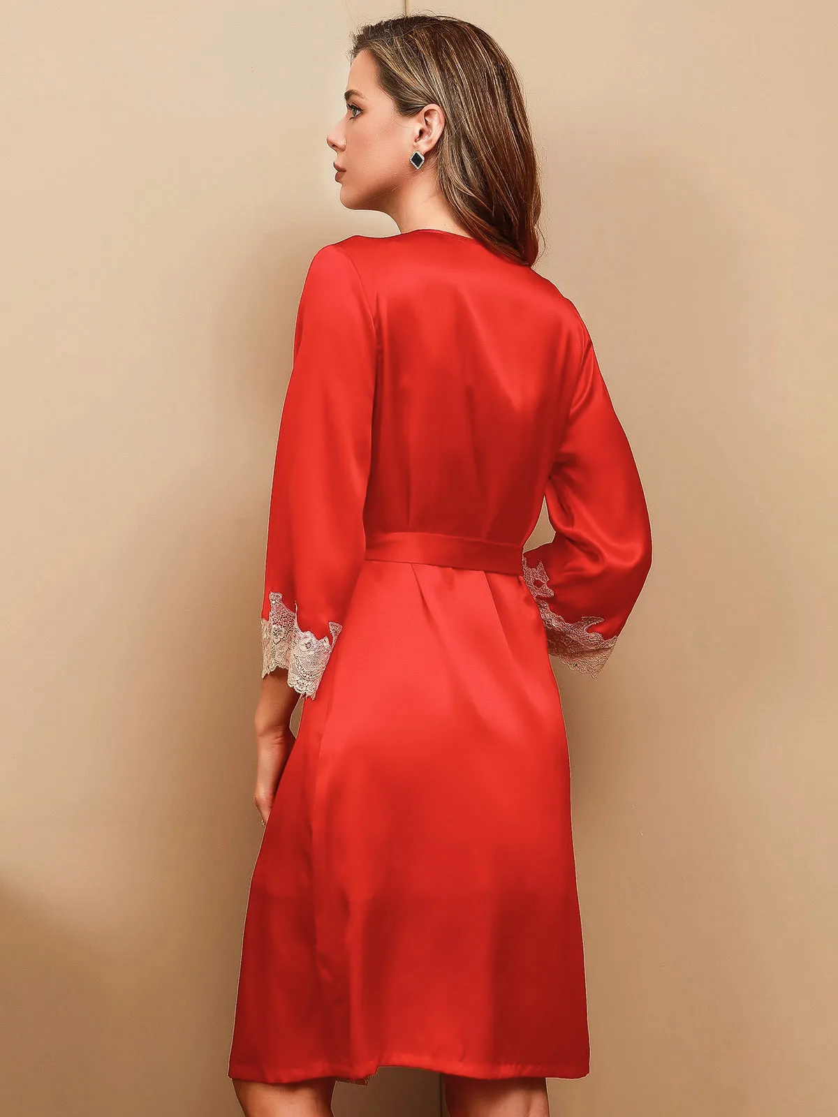 Pure Silk Lace Nightdress & Dressing Gown Set