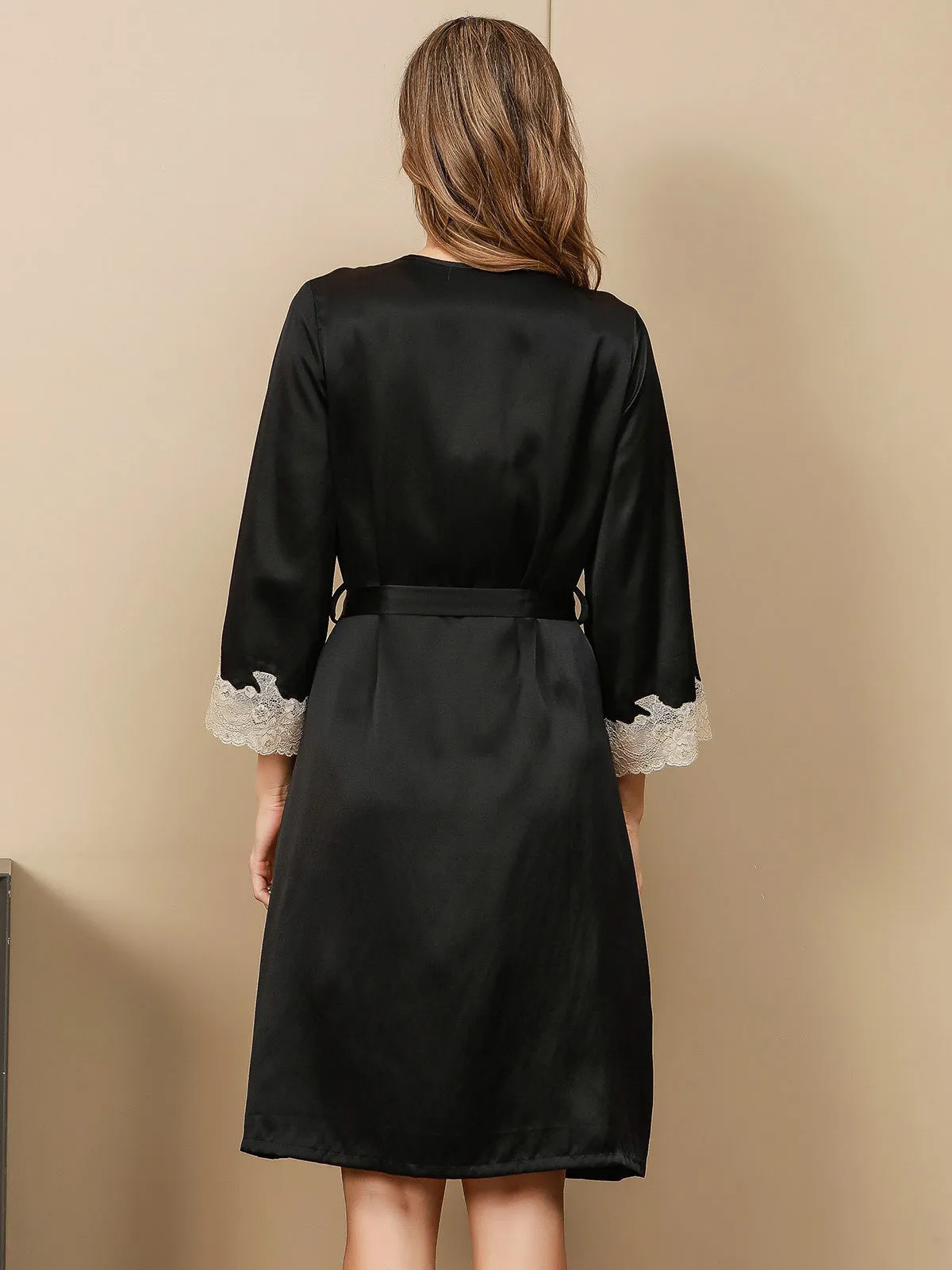 Pure Silk Lace Nightdress & Dressing Gown Set