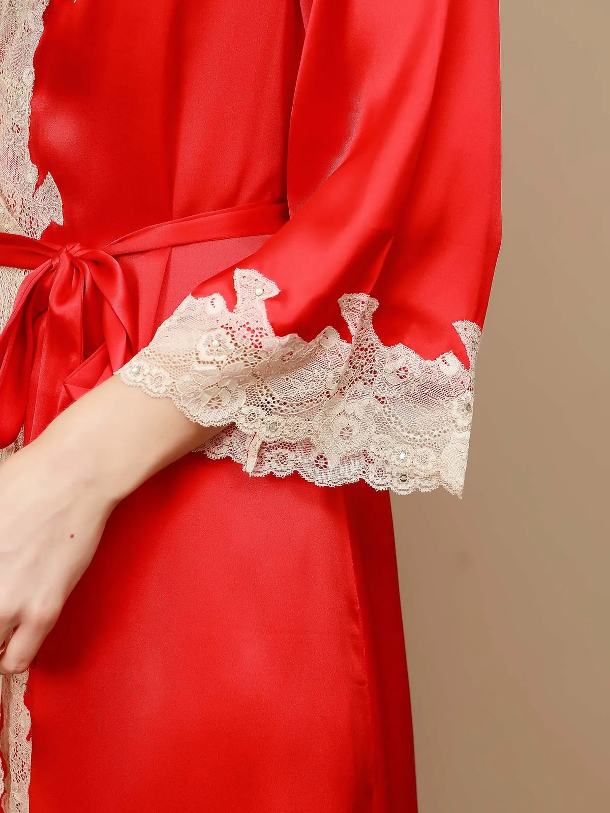 Pure Silk Lace Nightdress & Dressing Gown Set