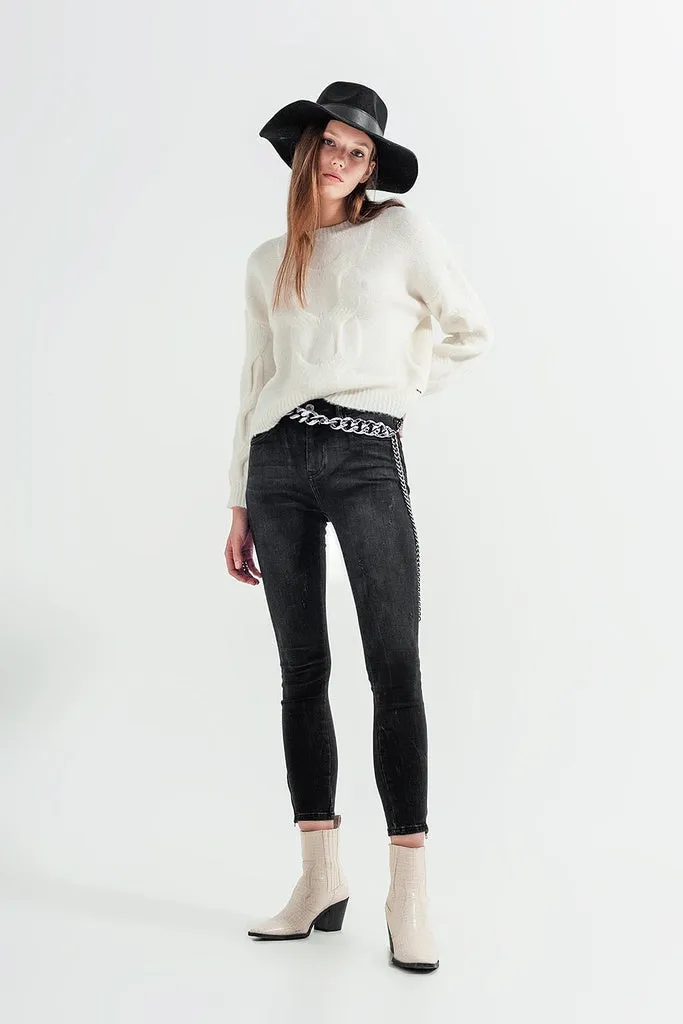 Q2 - Original Skinny Jeans With Ankle Zip in Black Wash