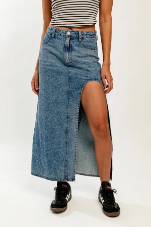 "Spring Fling" Denim High Waisted Cut Out Detail Maxi Skirt