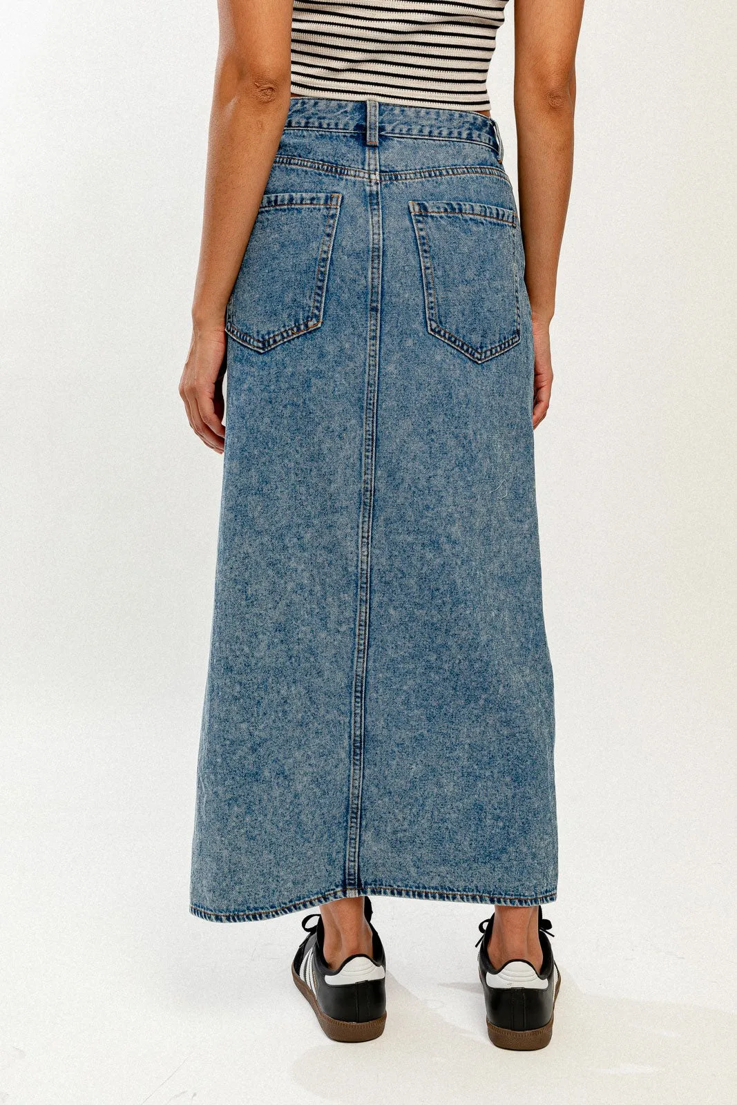 "Spring Fling" Denim High Waisted Cut Out Detail Maxi Skirt