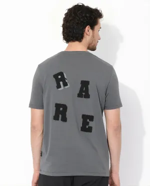 Rare Rabbit Articale Men's Rev Grey Cotton Lycra Fabric Short Sleeve Crew Neck Graphic Print T-Shirt