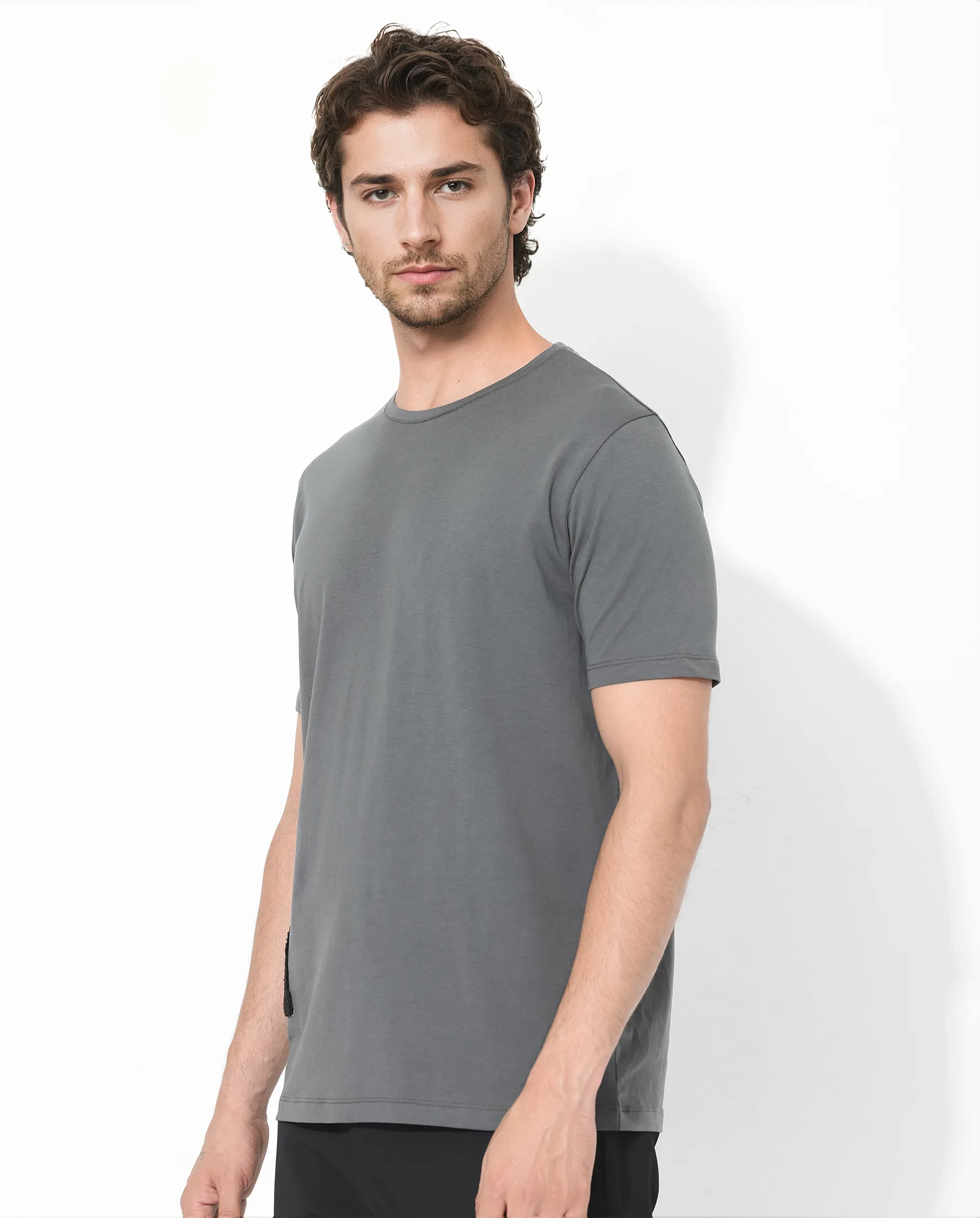 Rare Rabbit Articale Men's Rev Grey Cotton Lycra Fabric Short Sleeve Crew Neck Graphic Print T-Shirt