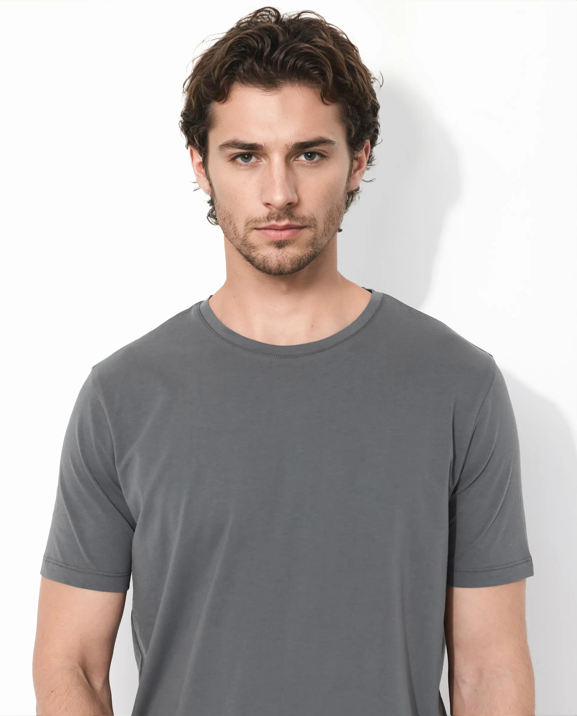 Rare Rabbit Articale Men's Rev Grey Cotton Lycra Fabric Short Sleeve Crew Neck Graphic Print T-Shirt