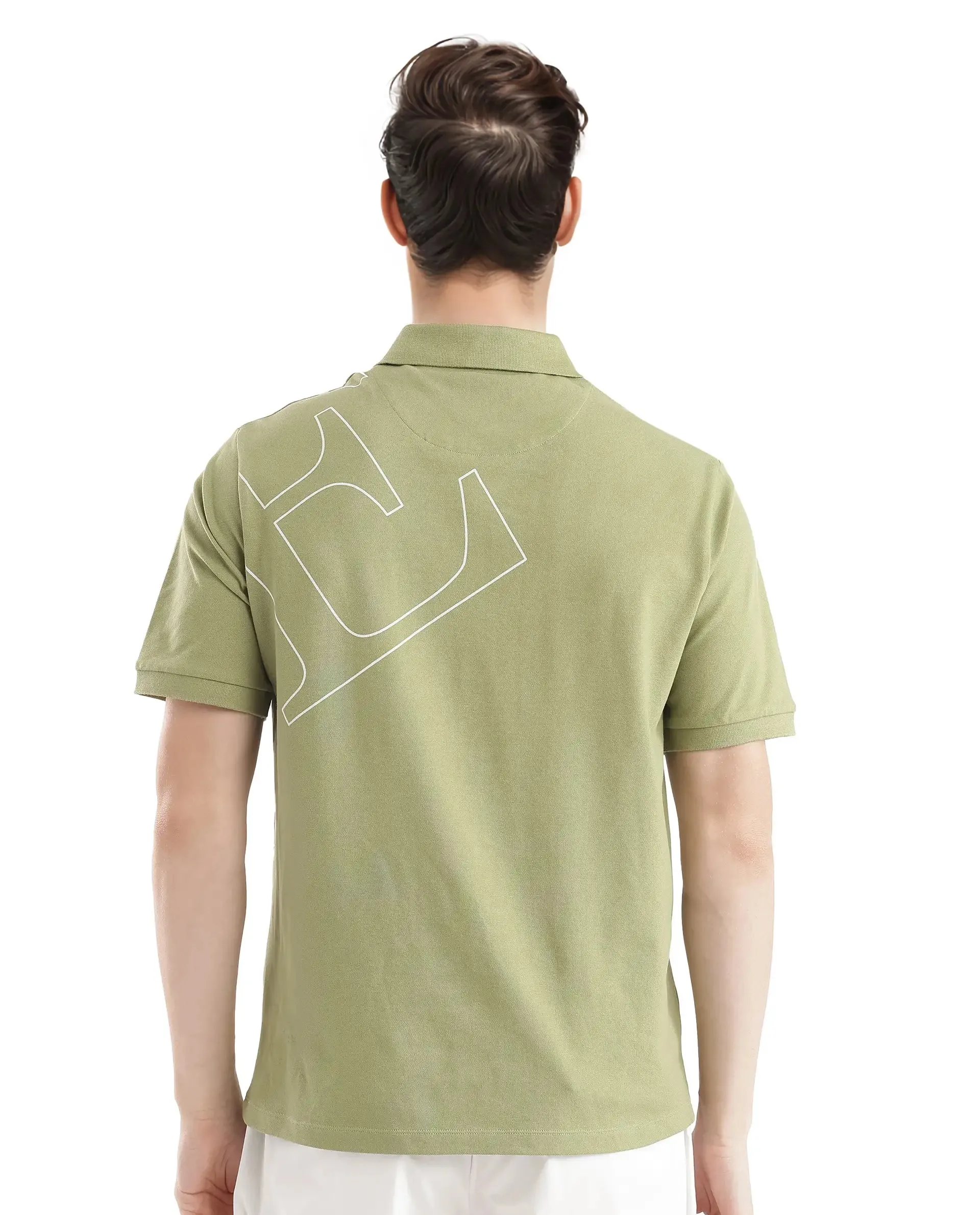 Rare Rabbit Men Daryl Olive Cotton Blend Fabric Short Sleeve Regular Collar Placement Typography Print Polo
