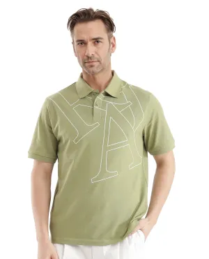 Rare Rabbit Men Daryl Olive Cotton Blend Fabric Short Sleeve Regular Collar Placement Typography Print Polo