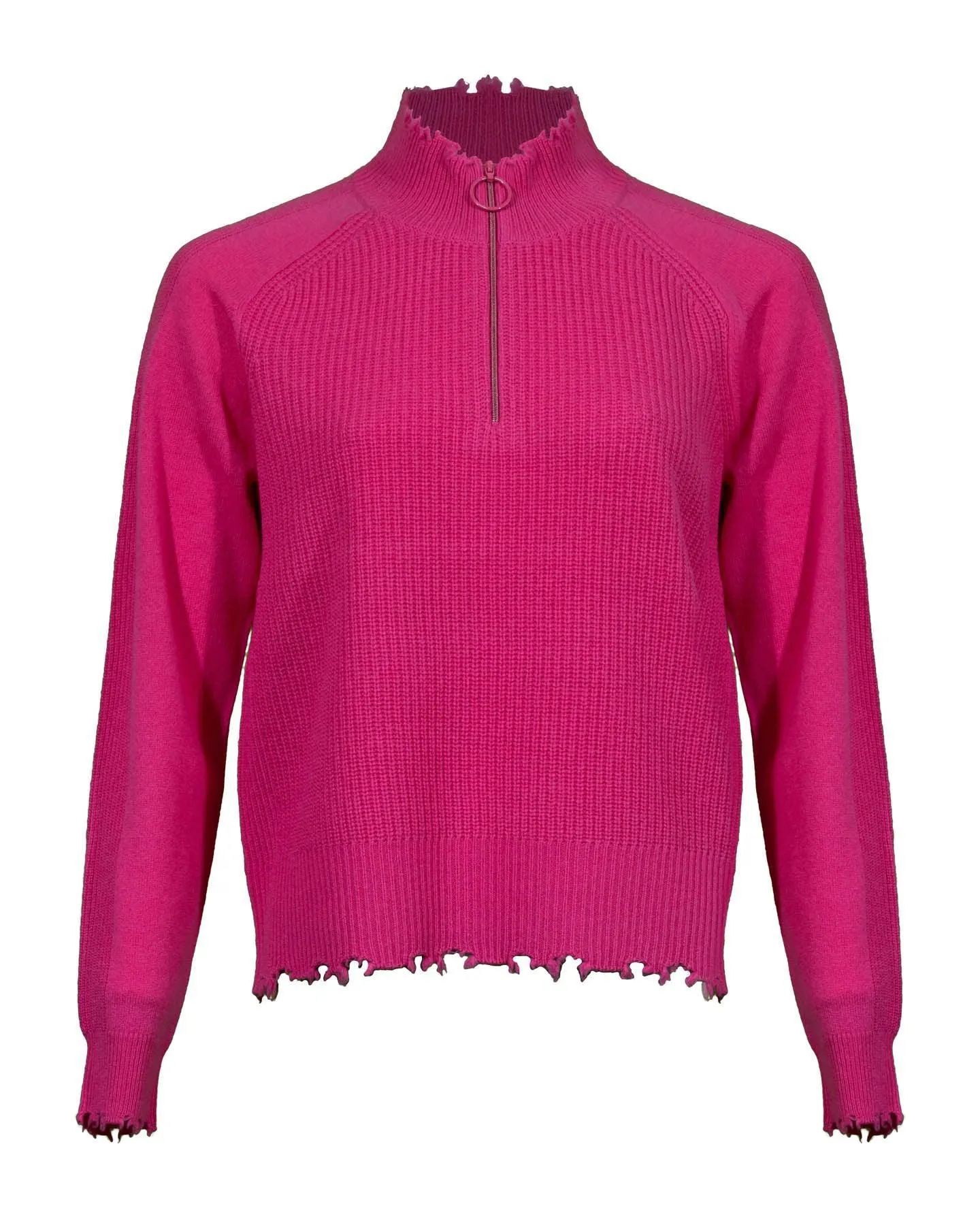 Raw Edge Zip Neck Pullover