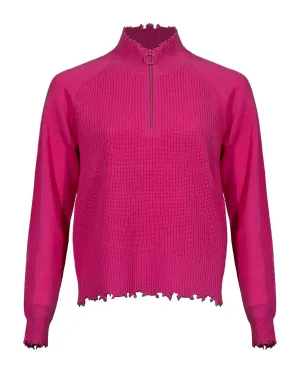 Raw Edge Zip Neck Pullover