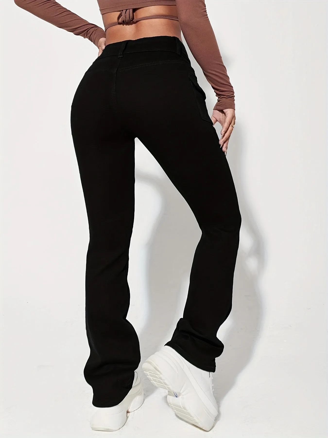 Skeleton Pattern High Waist Slim Fit Denim Jeans