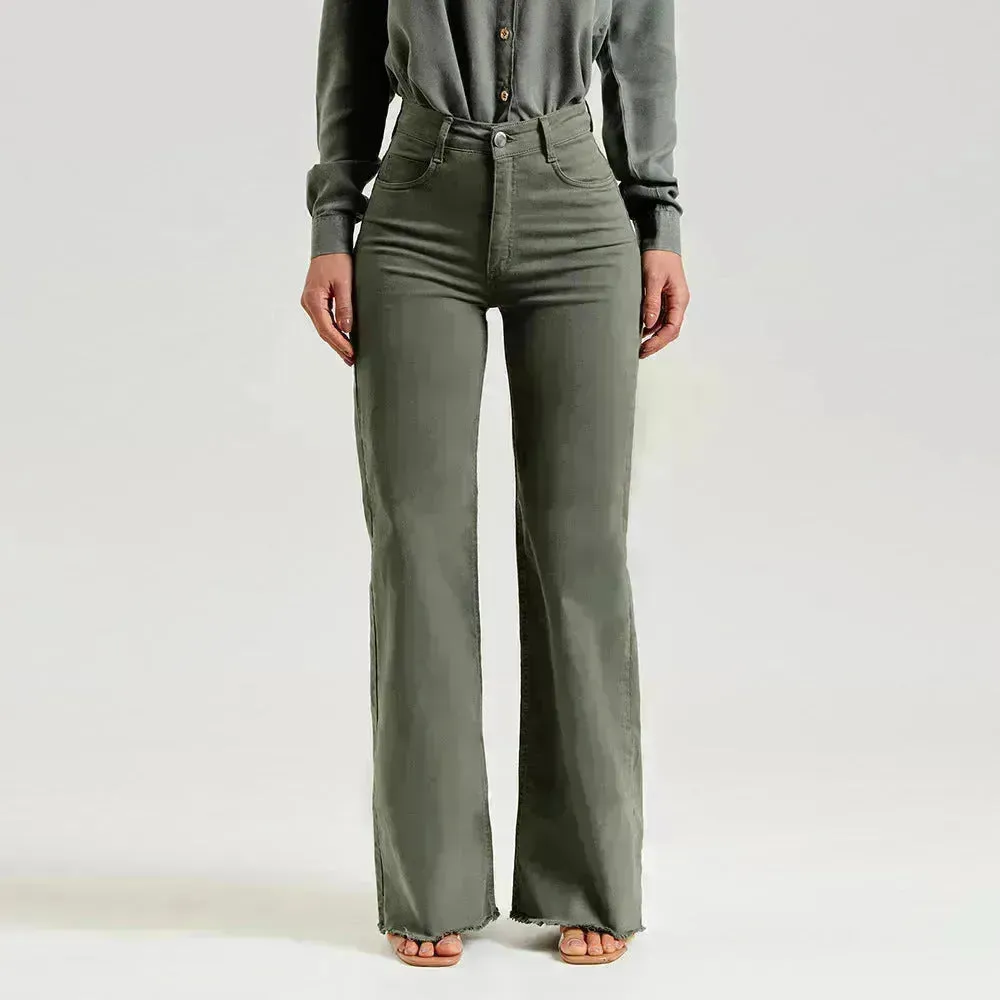 Slim Fit Stretch Fashion Frayed Flared Denim Pants