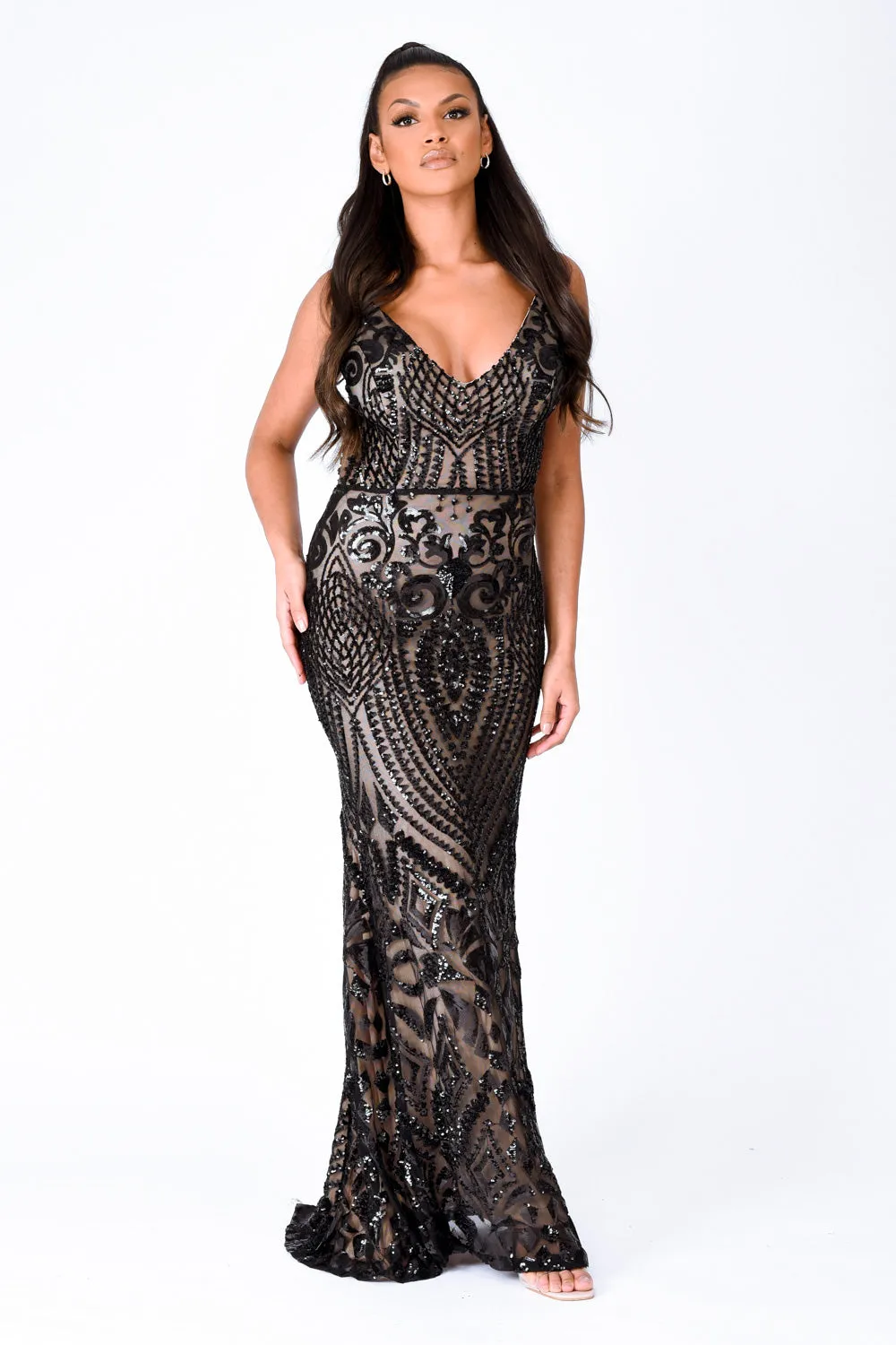 Spotlight Black Vip Luxe Sequin Backless Mermaid Fishtail Dress