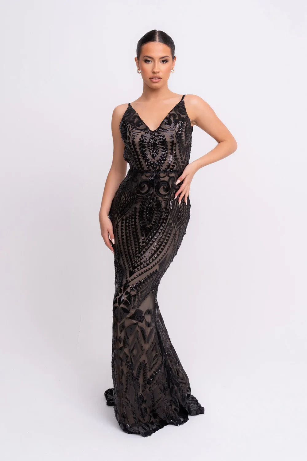 Spotlight Black Vip Luxe Sequin Backless Mermaid Fishtail Dress