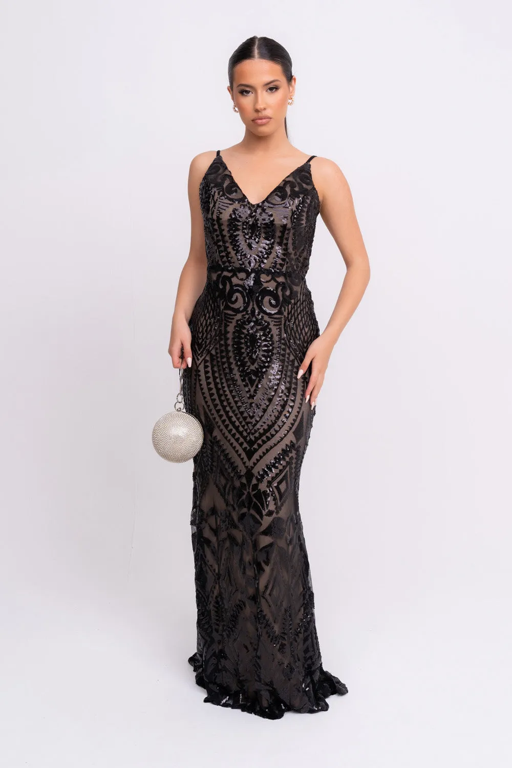 Spotlight Black Vip Luxe Sequin Backless Mermaid Fishtail Dress