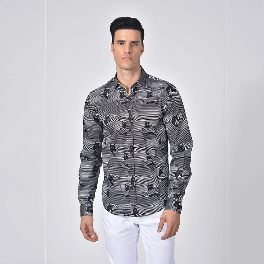 Spying Cats Print Button Down Shirt