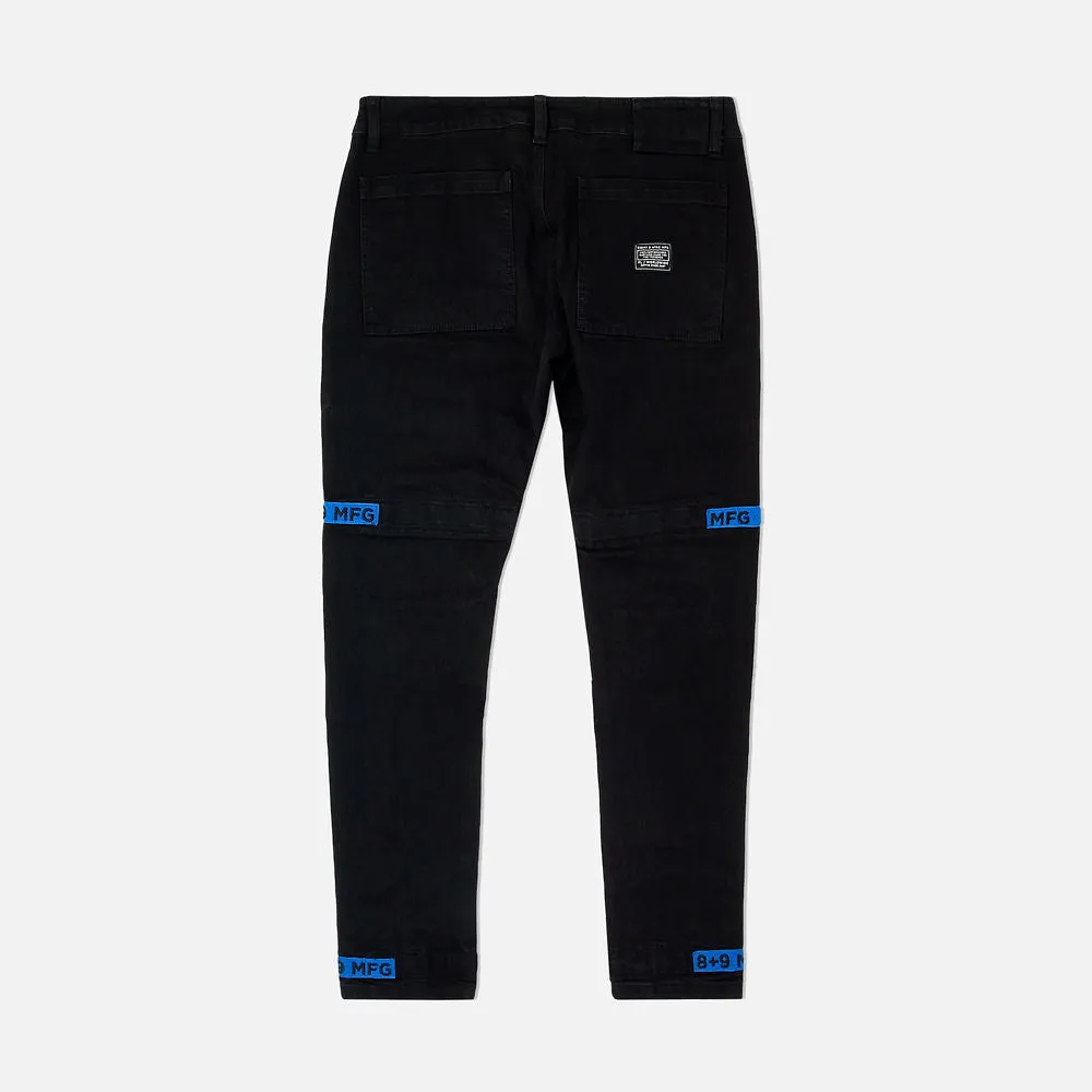 Strapped Up Slim Utility Jet Black Jeans Royal Straps