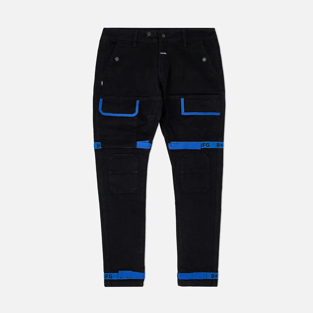 Strapped Up Slim Utility Jet Black Jeans Royal Straps