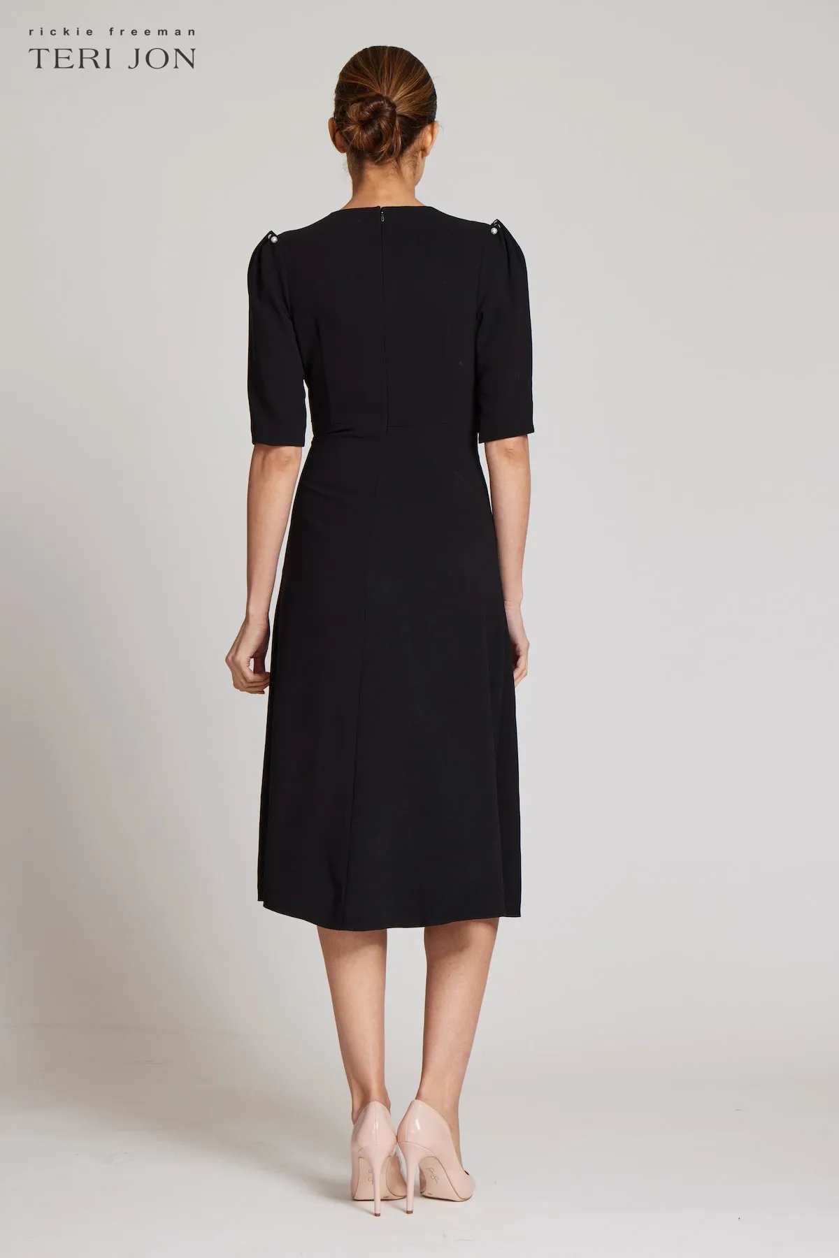Stretch Crepe Pearl Trim Cocktail Dress