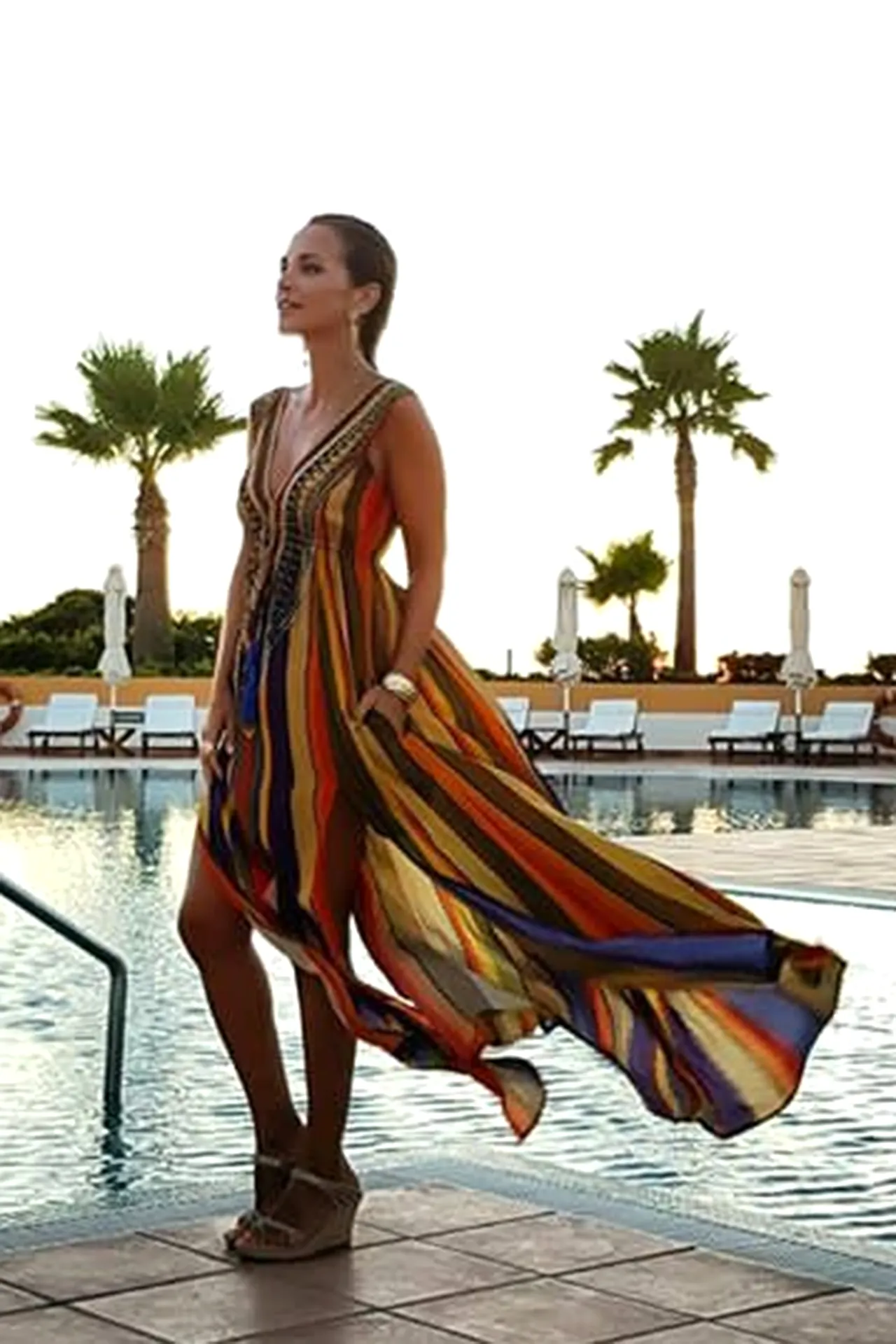 Stripe Print Multi Color Maxi Dress