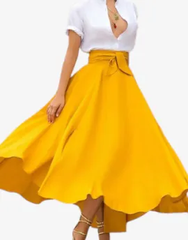 Sunset Bliss High Waist Maxi Skirt - High Waist A-Line Pleated Slim Bow Belt Ankle-Length