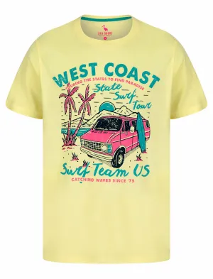 Surf Team Motif Cotton Jersey T-Shirt in Pastel Yellow - South Shore