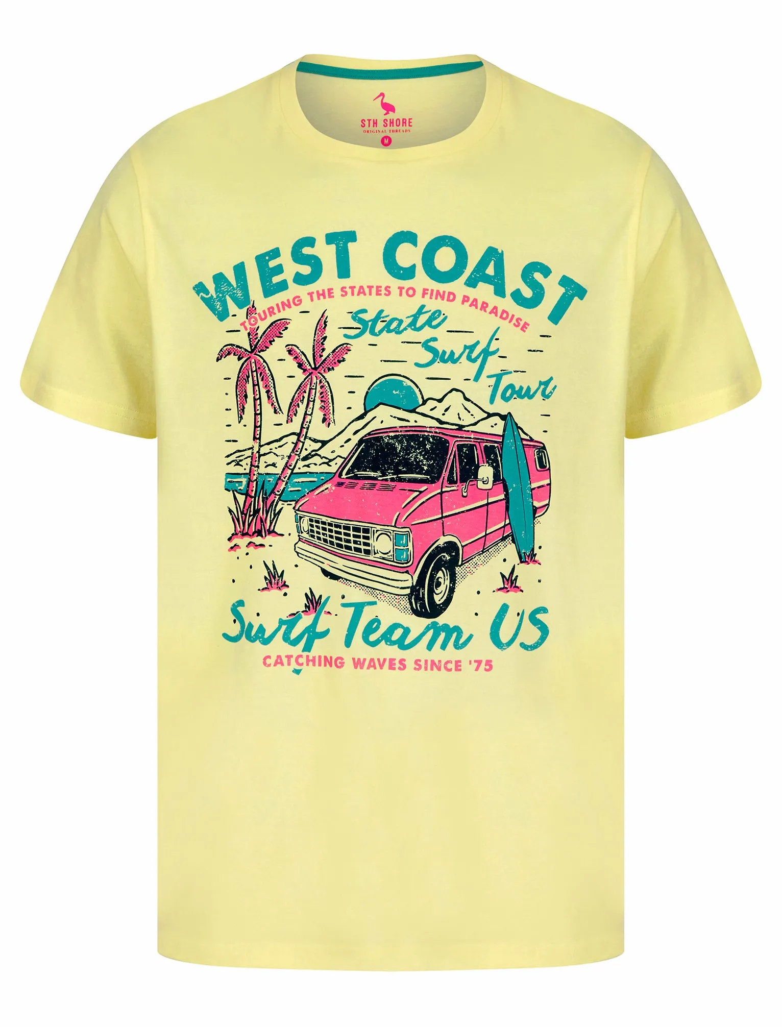 Surf Team Motif Cotton Jersey T-Shirt in Pastel Yellow - South Shore
