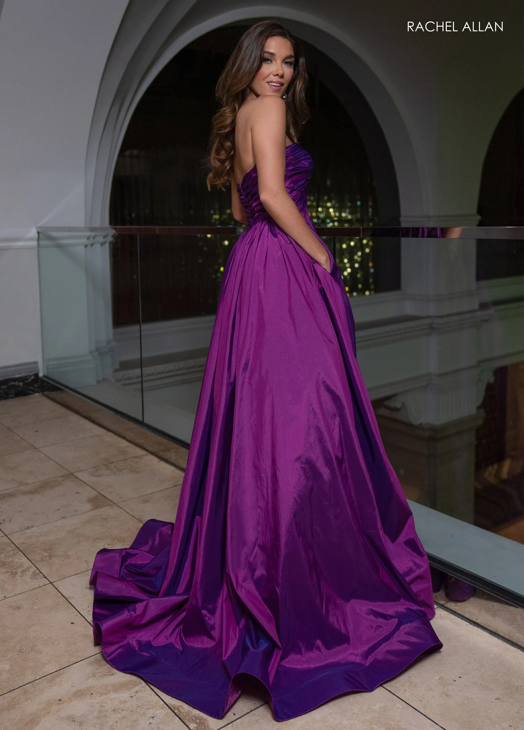 Taffeta Strapless A-line Slit Gown by Rachel Allan 70809