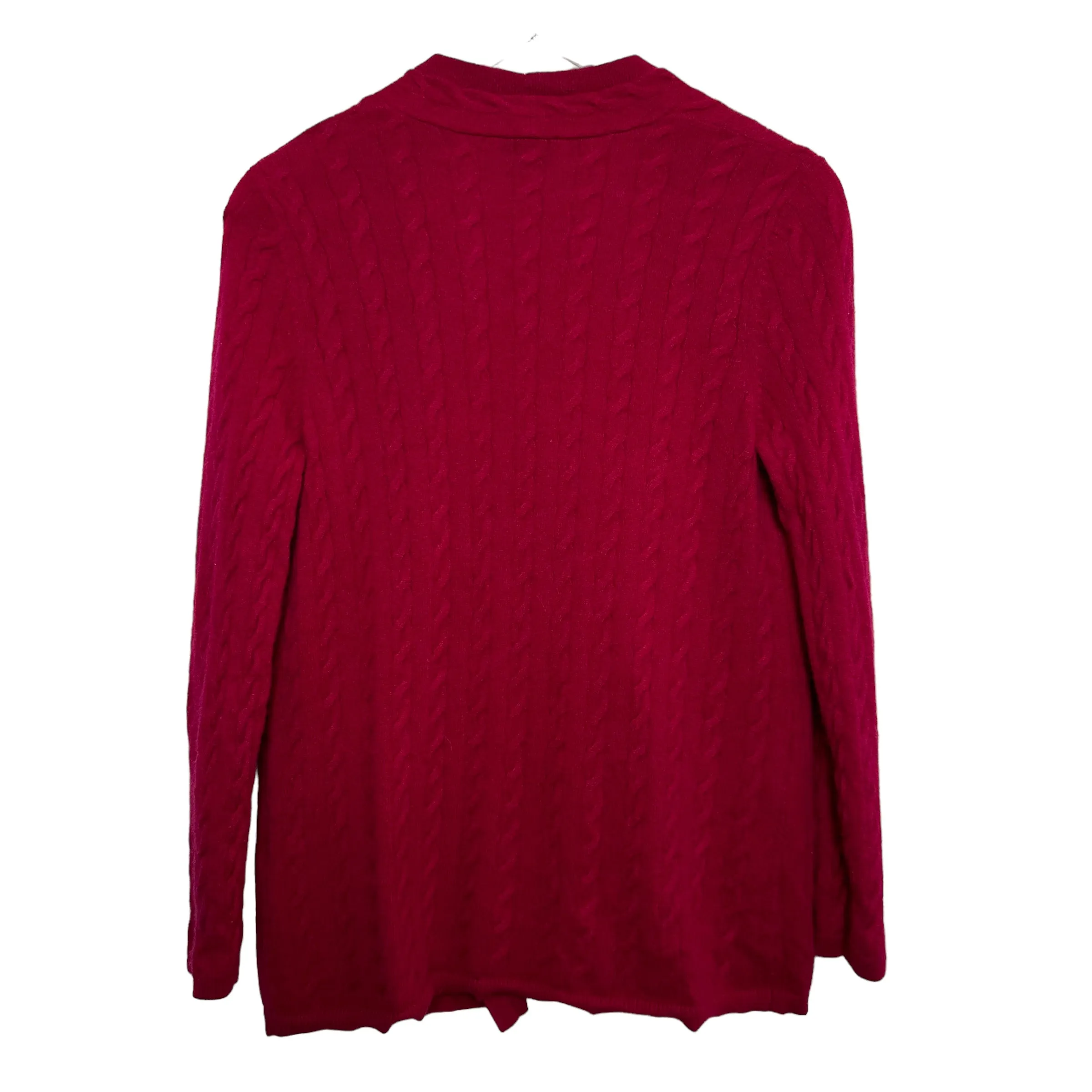 Talbots Cashmere Cardigan Sweater Cable Knit Open Front Raspberry Medium Petite