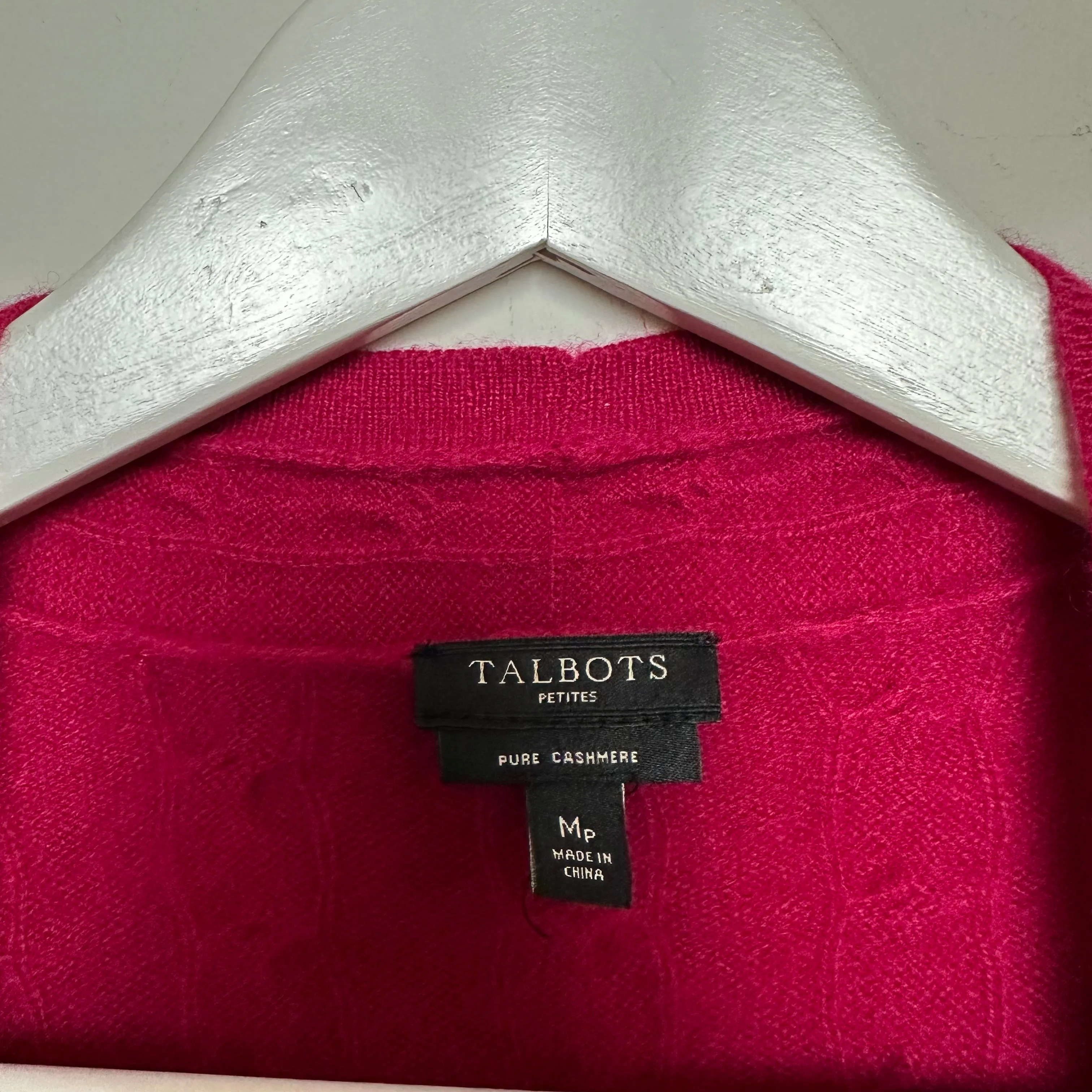 Talbots Cashmere Cardigan Sweater Cable Knit Open Front Raspberry Medium Petite