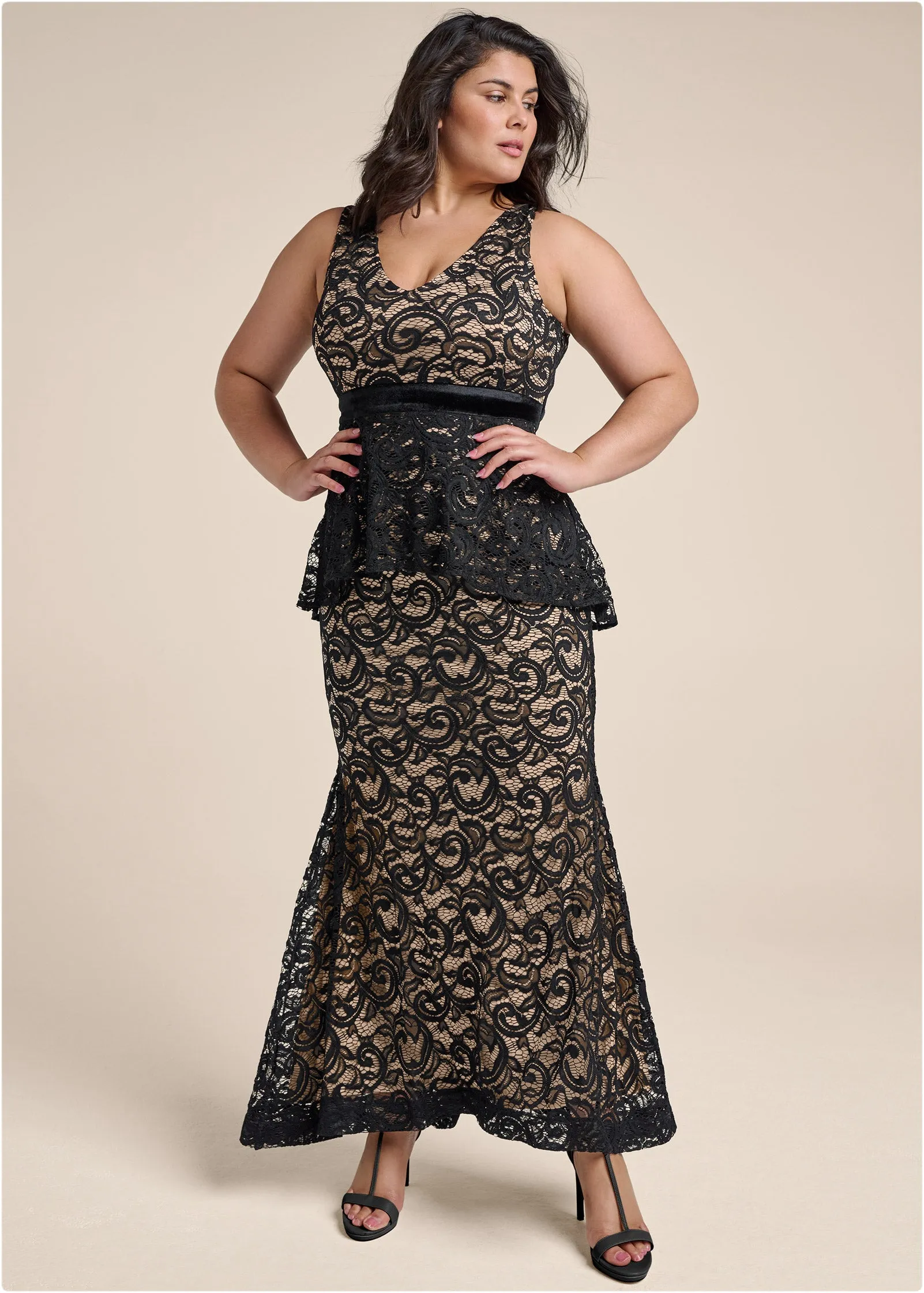 Tiered Lace Gown - Black