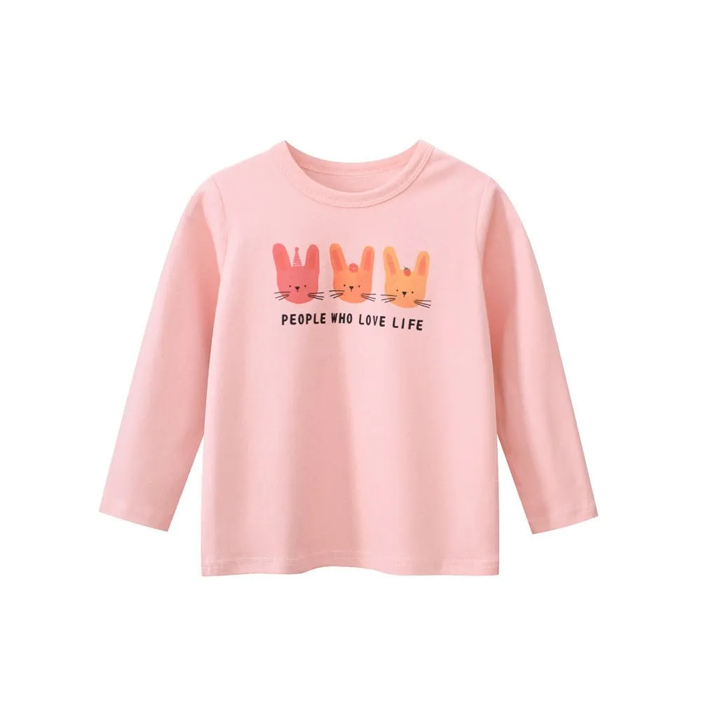 Toddler/Kid Girl's Long Sleeve Bunny Print Design Pink T-shirt