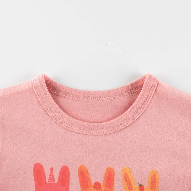 Toddler/Kid Girl's Long Sleeve Bunny Print Design Pink T-shirt