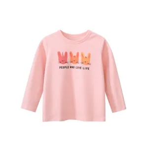 Toddler/Kid Girl's Long Sleeve Bunny Print Design Pink T-shirt