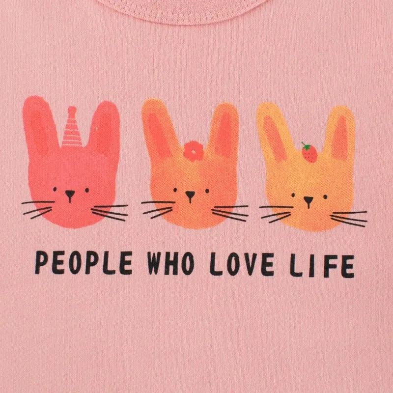 Toddler/Kid Girl's Long Sleeve Bunny Print Design Pink T-shirt
